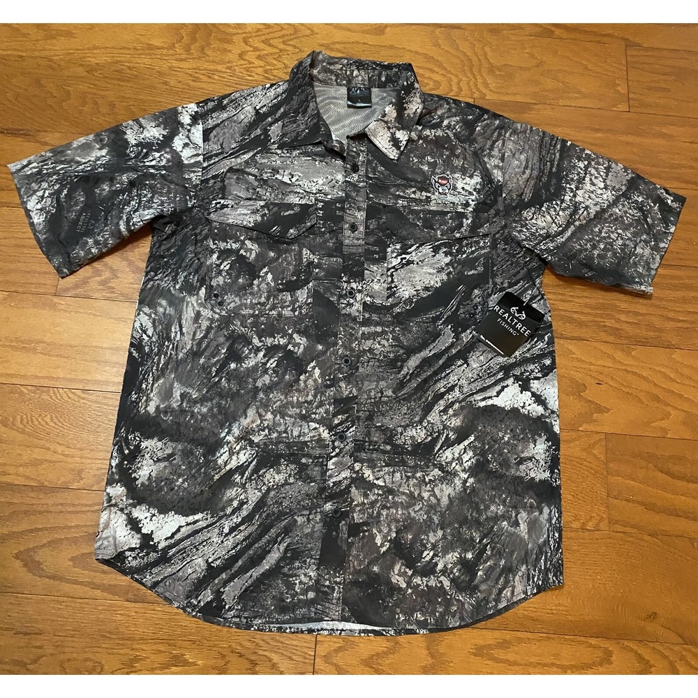 Men's NC State Wolfpack Real Tree Camo Vented Fishing Shirt L Colosseum NWT $65